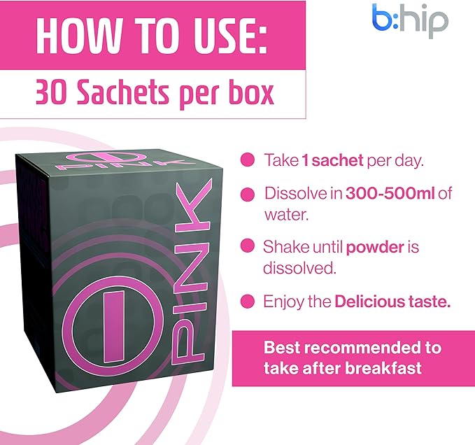 Energy Drink Powder, bHIP Pink for Women 30 Drink Mix Packets. Energy Supplements for Women. Natural Blend Energy Powder Drink Mix Perfect for Today's Busy Woman