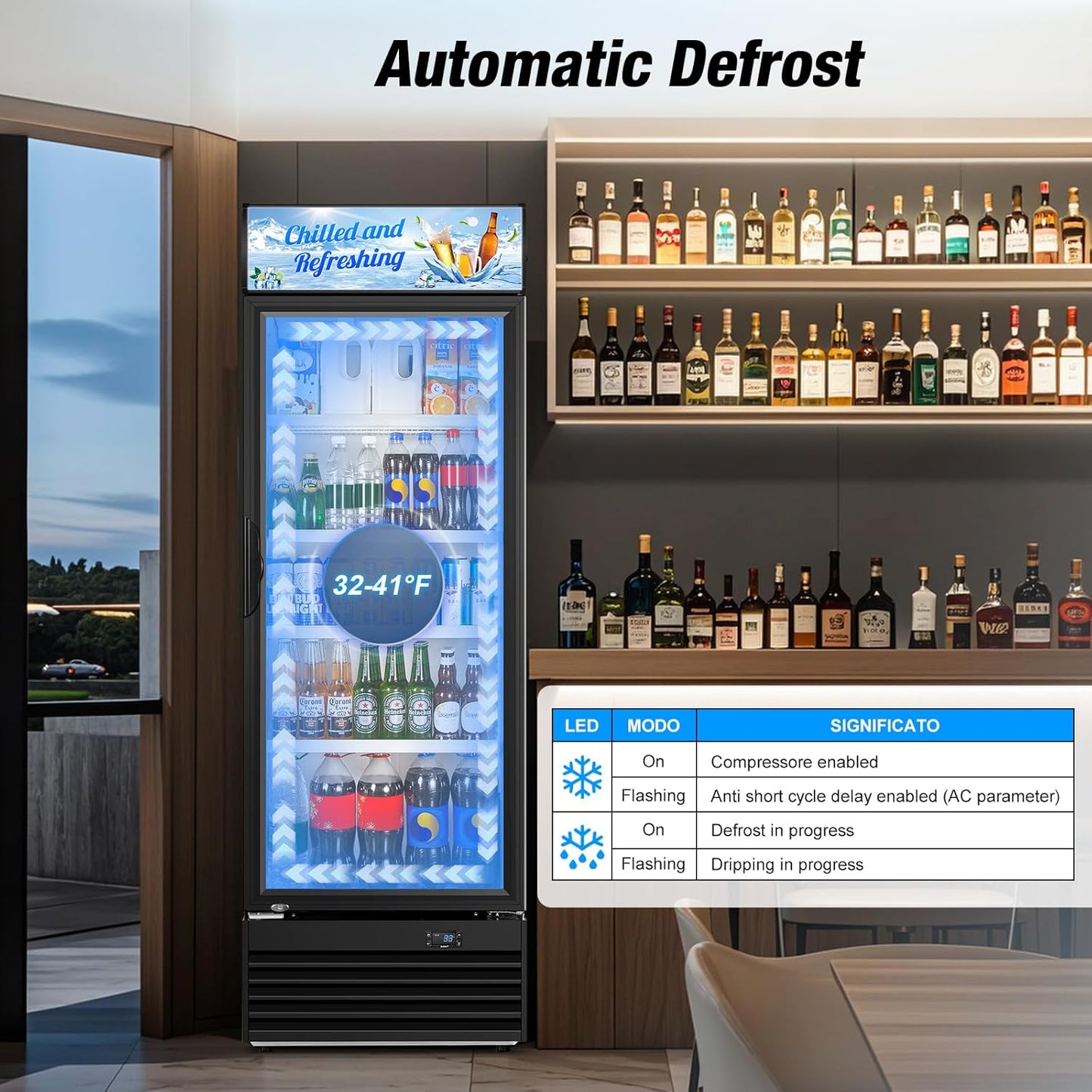 Commercial Beverage Refrigerator, 24 Inch Beverage Fridge, 15 Cu. Ft. Drink Fridge, Display Refrigerator Glass Door, Commercial Display Fridge with Customizable Light Box for Shops, Restaurants, Bars