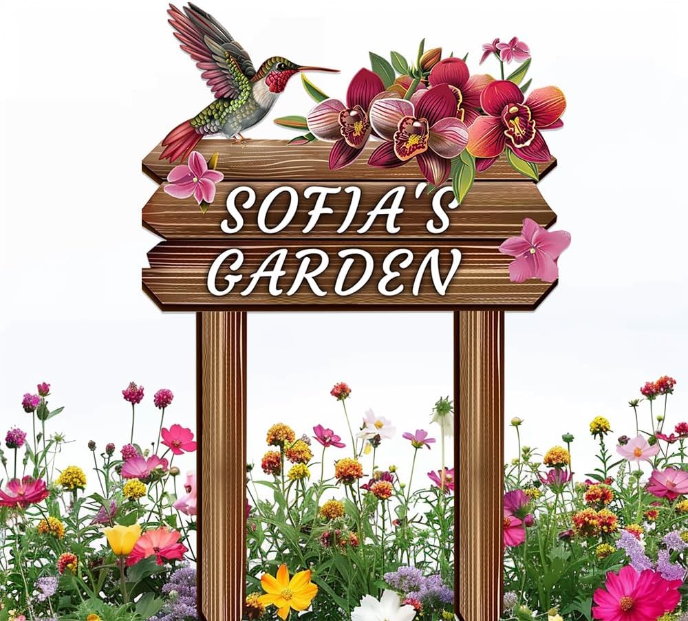 Personalized Colorful Bird Metal Sign with Stake,Custom Gardener Family Name Signs Outdoor Decor,Customized Birds on the Branch Gardening Gifts,Flowers Plaques Decorate for Patio Lawn Porch Backyard