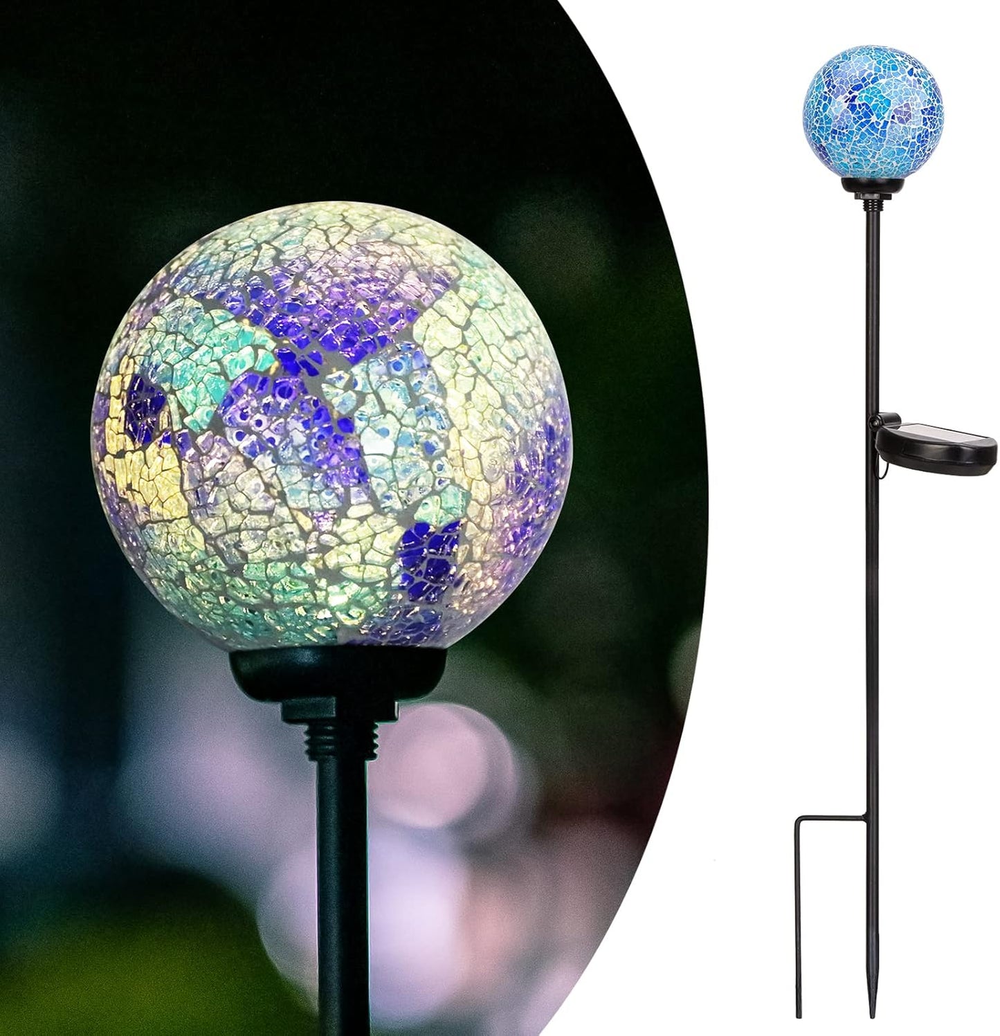 Afirst Solar Lights Outdoor Decorative Mosaic Gazing Ball Garden Stakes Decorative Lights Waterproof Glass Ball LED Pathway Stake Light for Pathway Yard Lawn Decoration Blue
