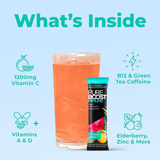 Pureboost Immune Clean Energy Drink Mix: 1200 mg 28 Vitamins, 30 Count)