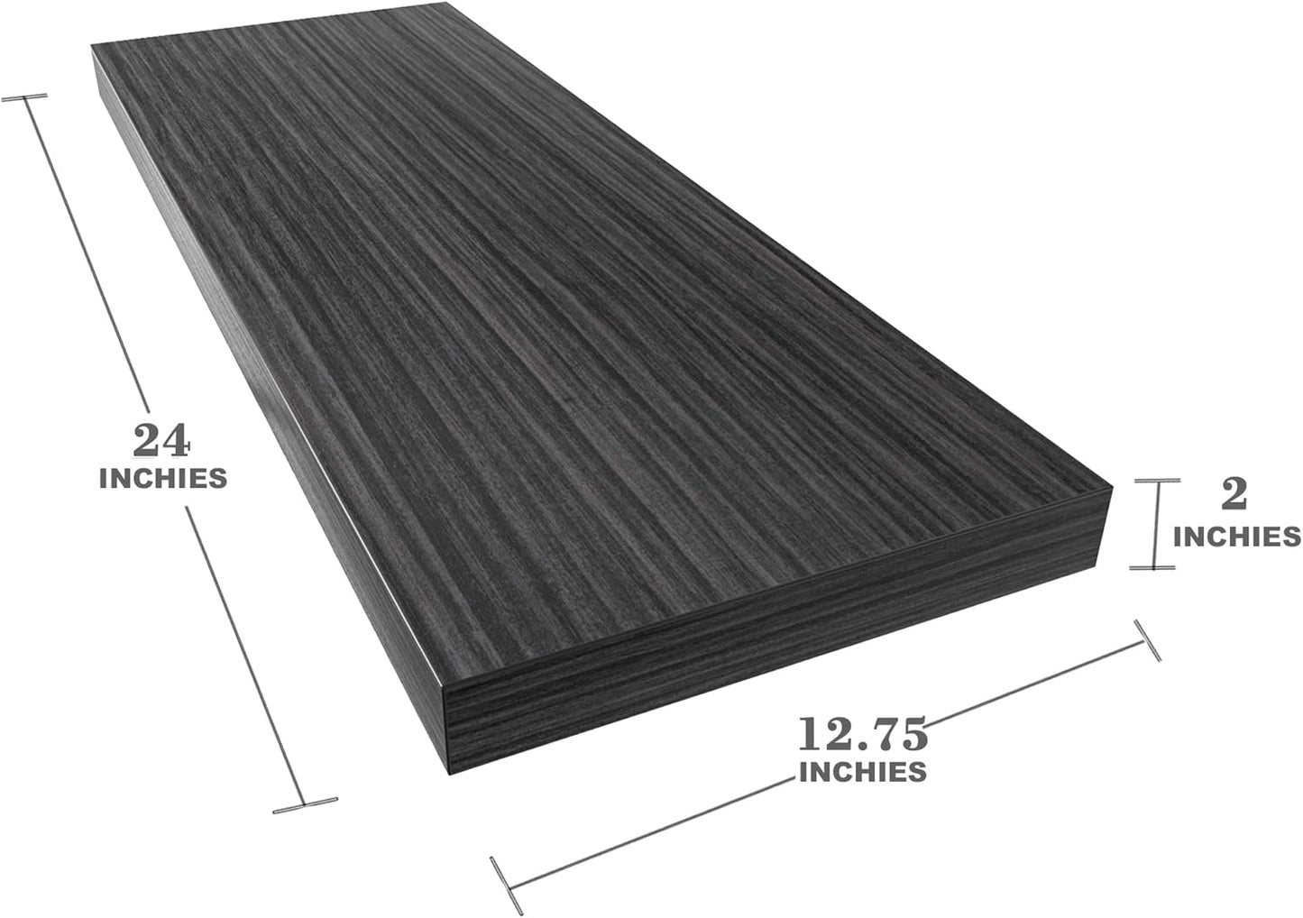 Large Floating Shelves for Wall Set of 3 Wooden Wall Shelves 24 in x 12.75 in x 2 in Room Decor Long Shelf with Invisible Wall Mount Bracket for Bedroom Kitchen Living Room Black Wood