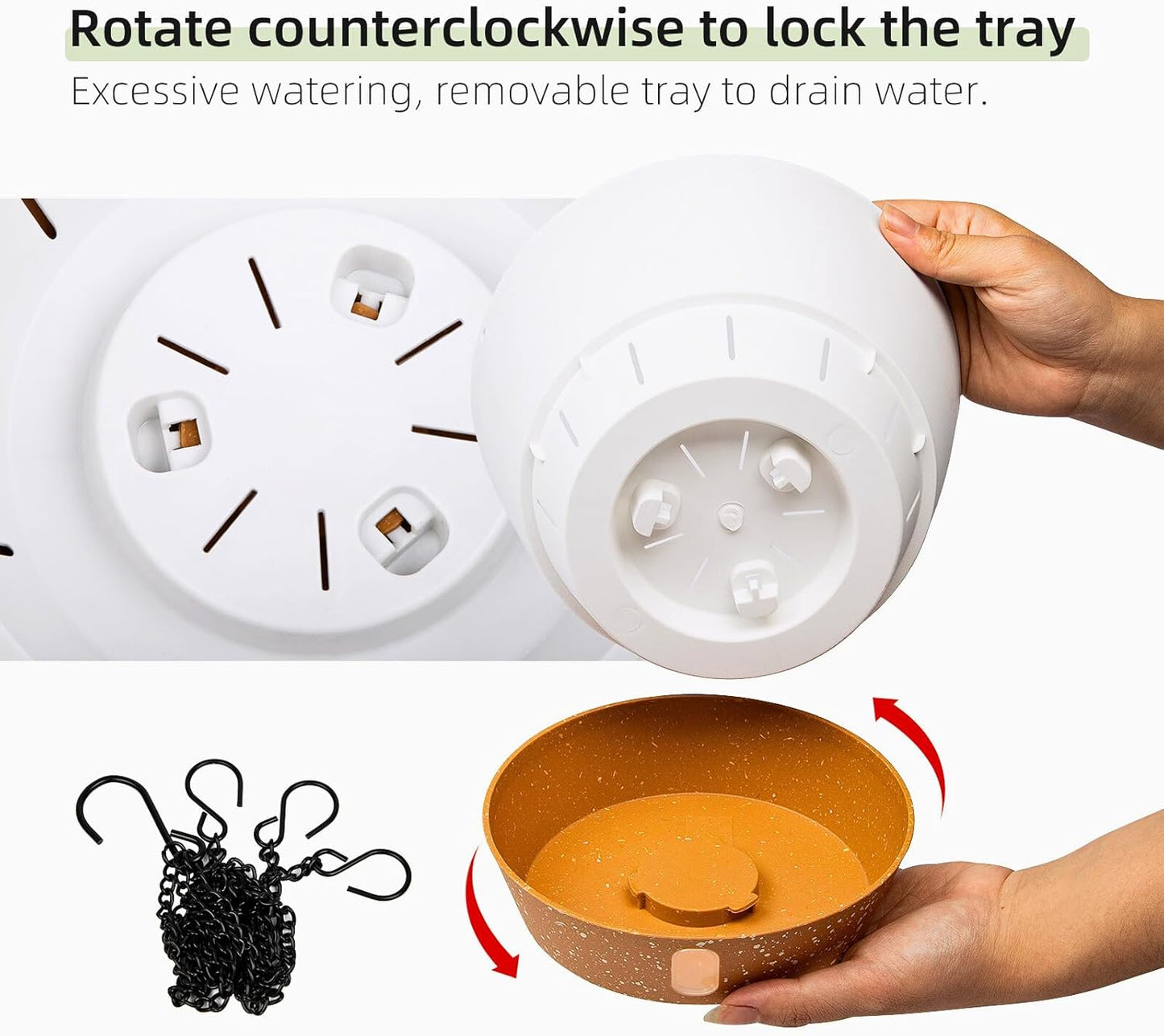 QCQHDU 2 Pack Hanging Planters for Indoor Outdoor Plants, 8 Inch Hanging Baskets Flower Pots with Reservoir Tray & Visible Water-Level