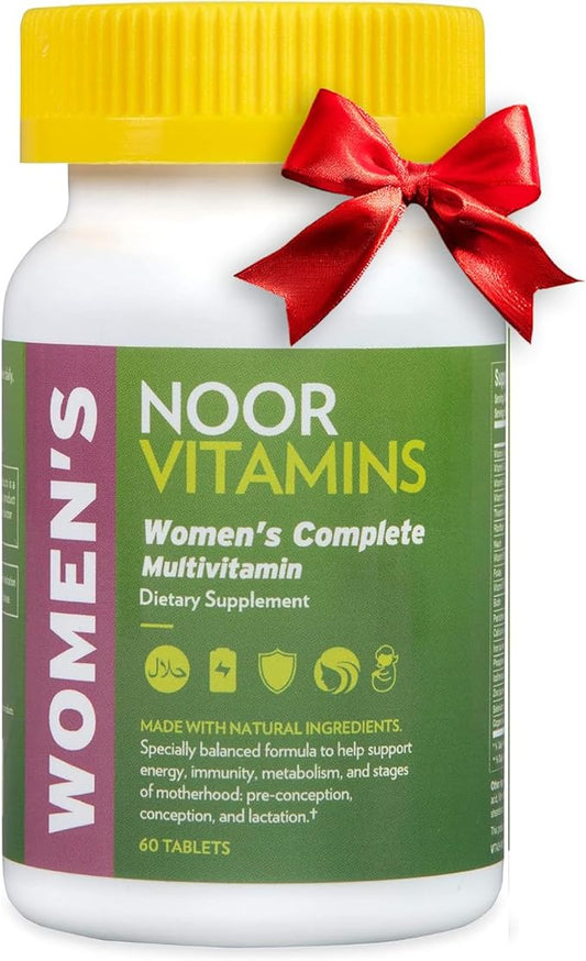 Noor Vitamins Halal Womens Multivitamin & Mineral I Once Daily Vitamin Supplement I Vegan | Supports Energy, Immunity, Metabolism, Healthy Appearance and Stages of Motherhood I 2-Month Supply