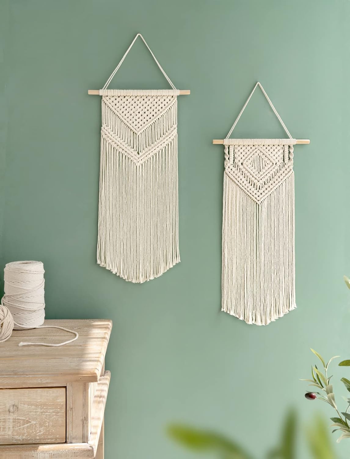 Dahey 2 Pcs Macrame Wall Hanging Woven Tapestry Wall Art Decor - Beautiful for Boho Home Decor, Apartment, Nursery, Party Decorations, 26" L×13" W, Medium