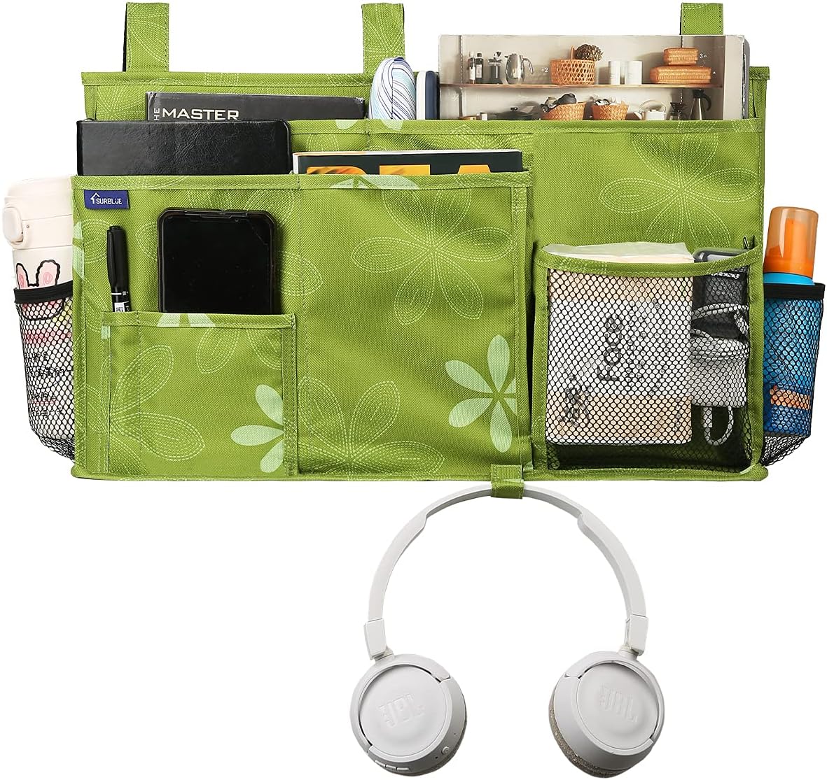 Surblue Caddy Hanging Organizer Bedside Storage Bag for Bunk and Hospital Beds, Flower, L