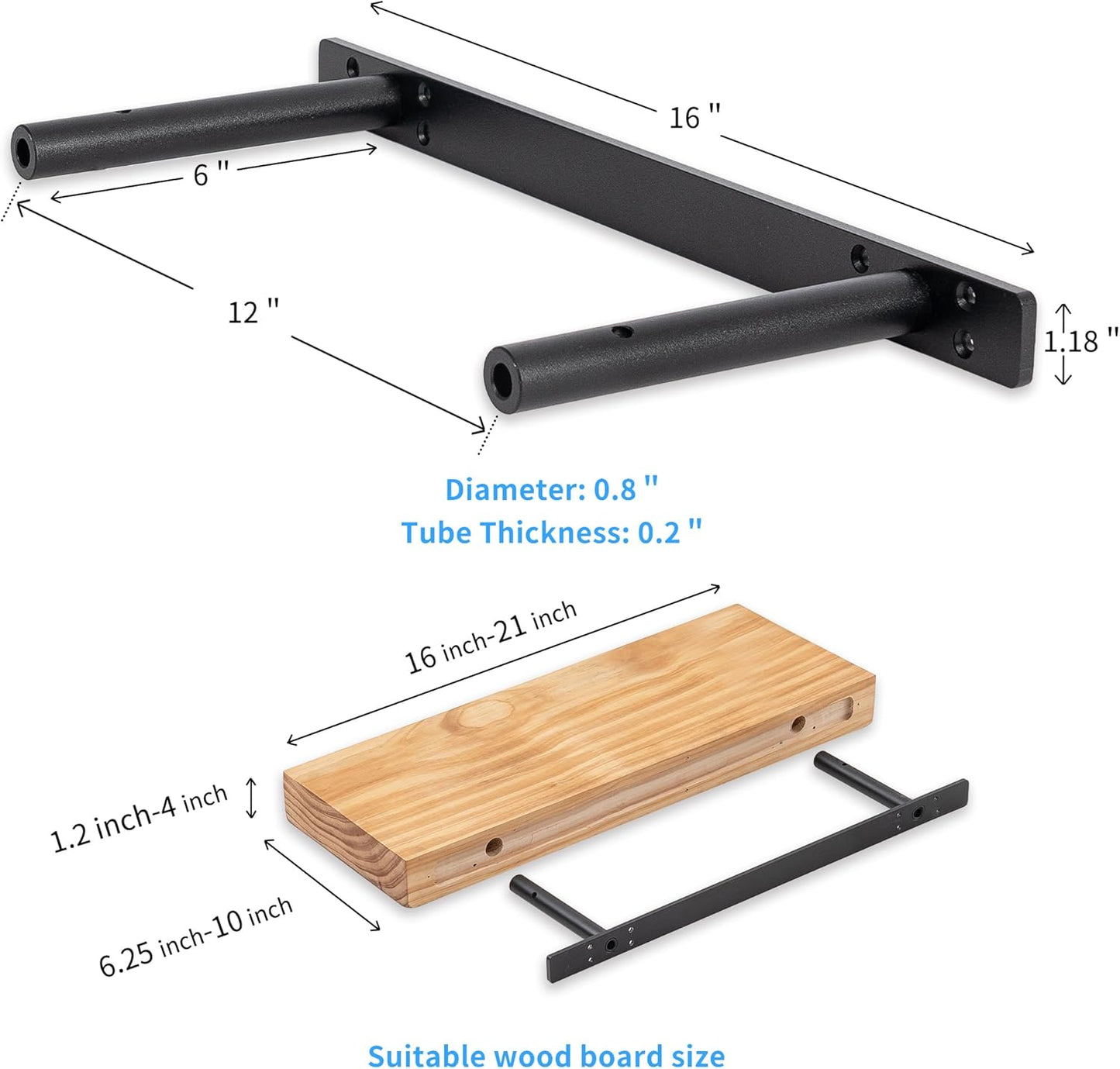 Heavy-Duty Floating Shelf Bracket, Hidden Shelf Bracket for Mantel, if Installed on Studs, Maximum Load of 210 pounds, Hidden Bracket 16 inches (with Ease kit)