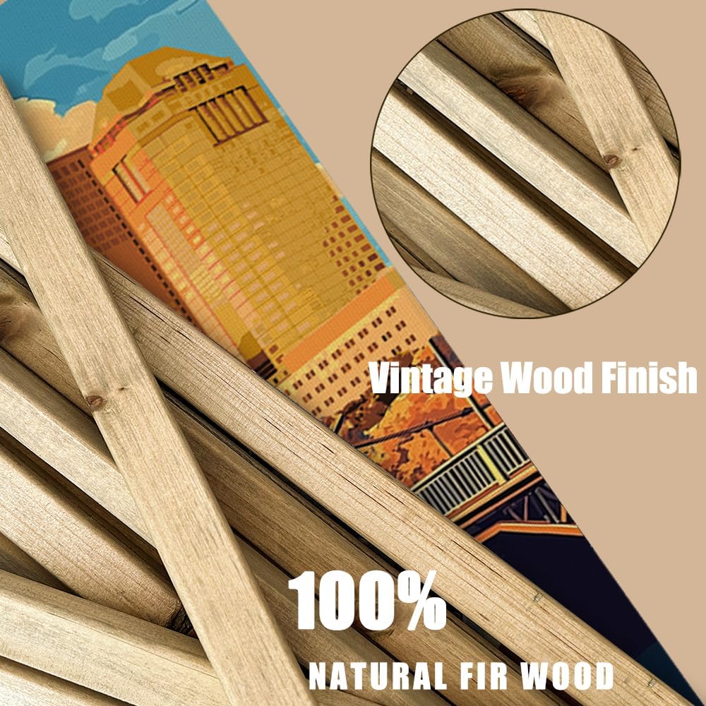 WREVERW Vintage Columbus Poster Canvas Print with Wooden Hanger Frame, Featuring Scioto River Bridge and Iconic LeVeque Tower, Wall Art for Home and Office Decor, 16x23 inches