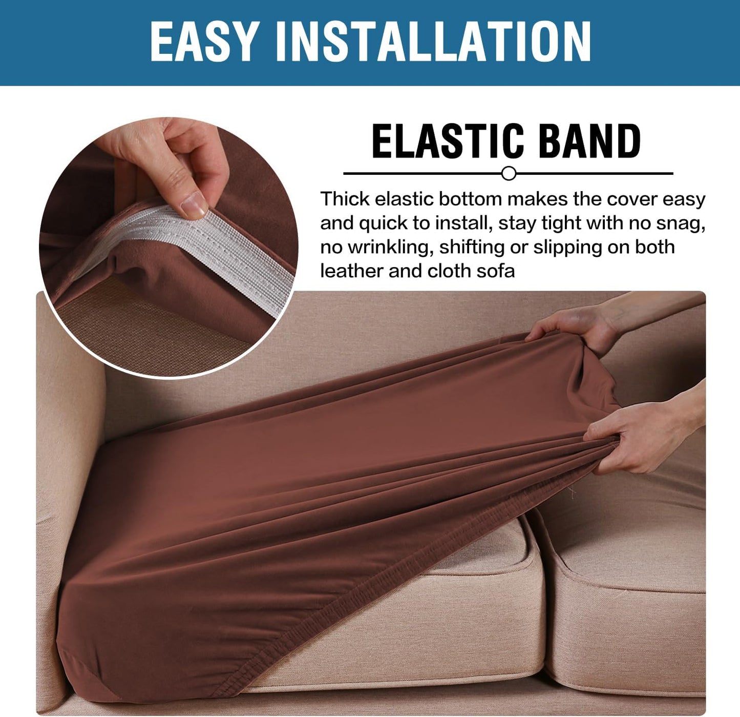 H.VERSAILTEX Velvet Stretch Couch Cushion Cover Plush Cushion Slipcover for Chair Loveseat Sofa Cushion Furniture Protector Seat Cushion Sofa Cover (2 Piece Medium Sofa Cushion Covers, Burnt Brick)