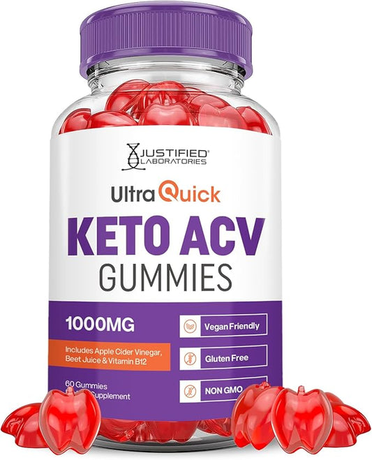 Ultra Quick Keto ACV Gummies Advanced Formula 1000MG Ultraquick Keto Gummies Apple Cider Vinegar Formulated with Pomegranate Beet Juice Powder B12 Vegan Non GMO 60 Gummys