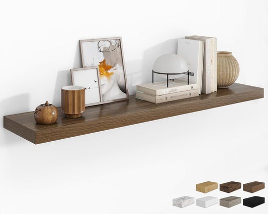 RICHFOCUS 55Inch Floating Shelves for Wall 1 Pack Shelves for Bedroom|Kitchen|Bathroom Wall Mounted Rustic Wood Floating Shelf with Invisible Brackets for Books|Storage|Decor, Walnut