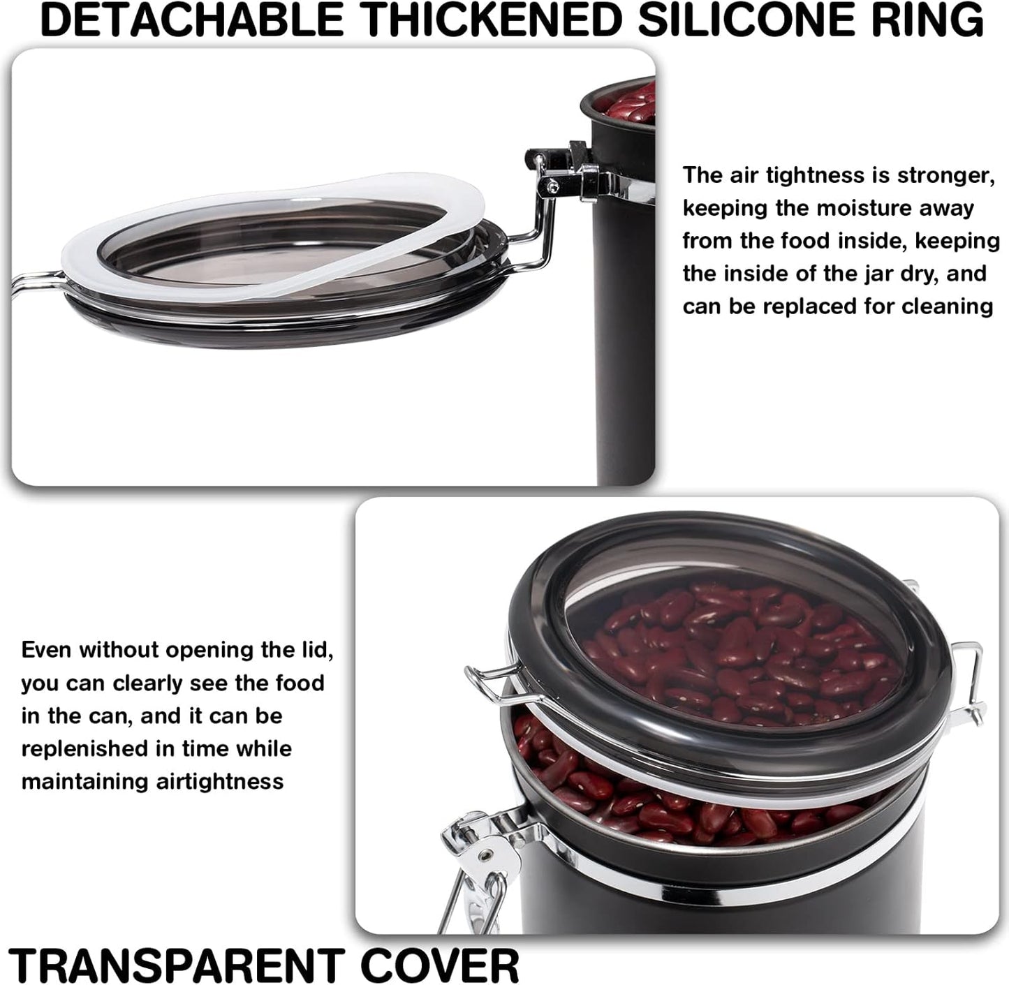 Yangbaga Ground Coffee Storage Container with Shelf, 2×63OZ 304 Stainless Steel Coffee and Sugar Container,Airtight Coffee Canisters with Scoop, Food Storage Jars for Kitchen,Nuts,Tea,Sugar