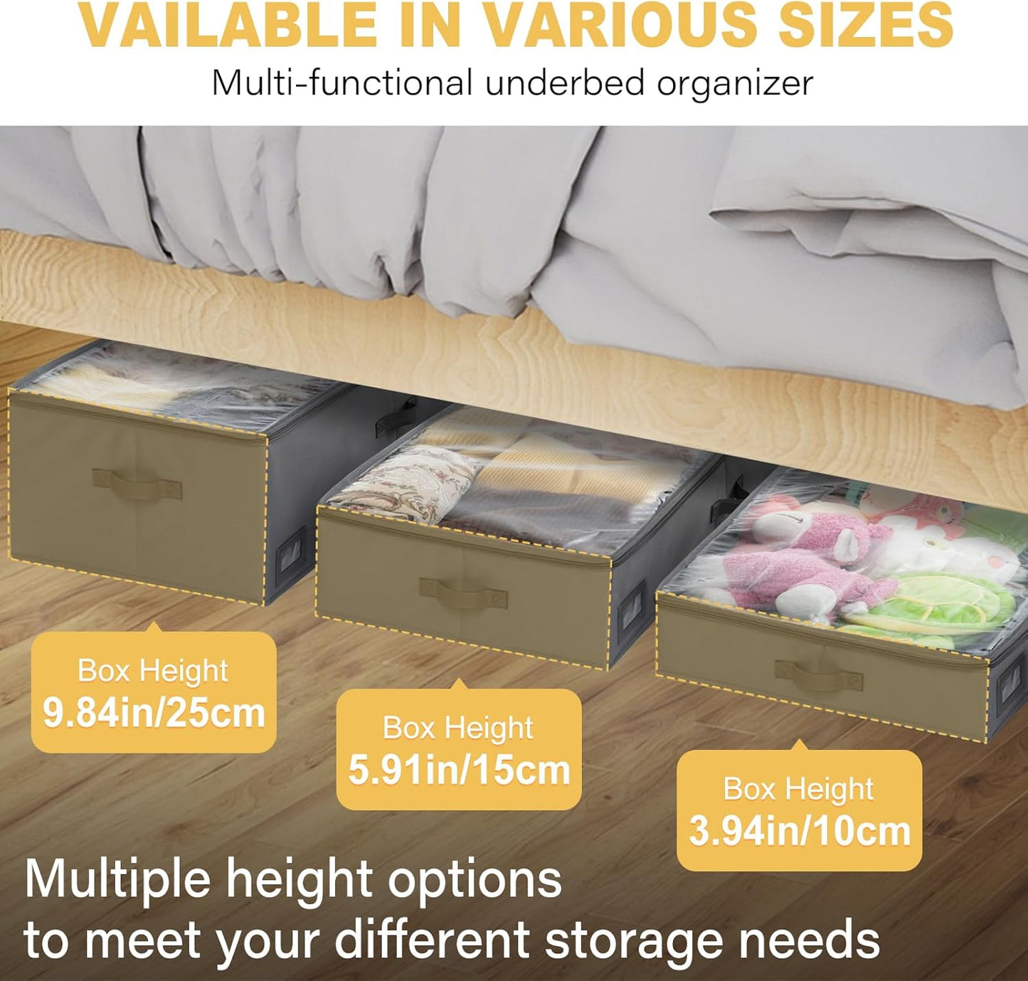 10-Inch Under Bed Organizer, Large Under Bed Storage Container, Underbed Storage Box for Seasonal Clothing, Sweaters, Shoes, Blankets, Wrapping Paper, Sheets & Toys, Yarn 33" L×17" W×10" H