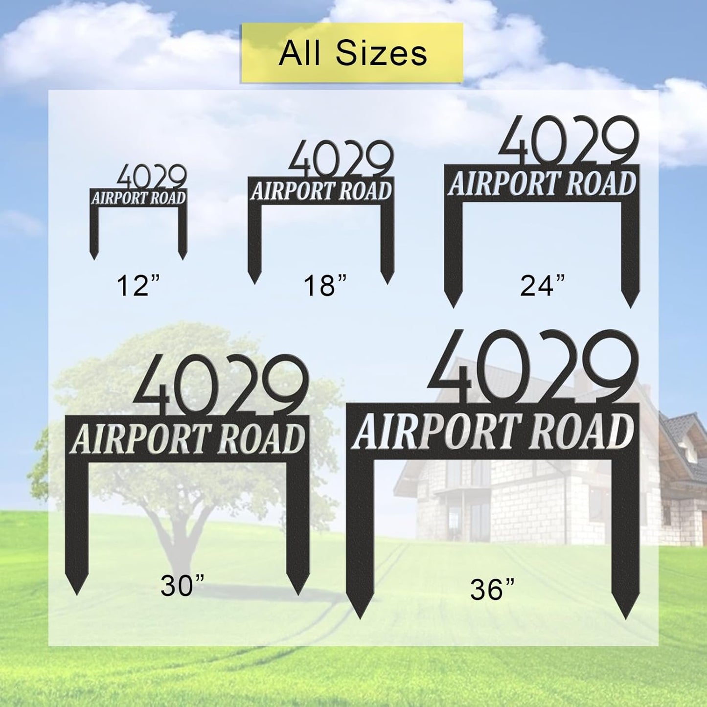 Personalized Modern Large Metal Address Sign for Yard, Custom House Number Sign Street Name Plaque for Outside, Outdoor Lawn Address Post Home Garden Decoration Plaque with Stakes