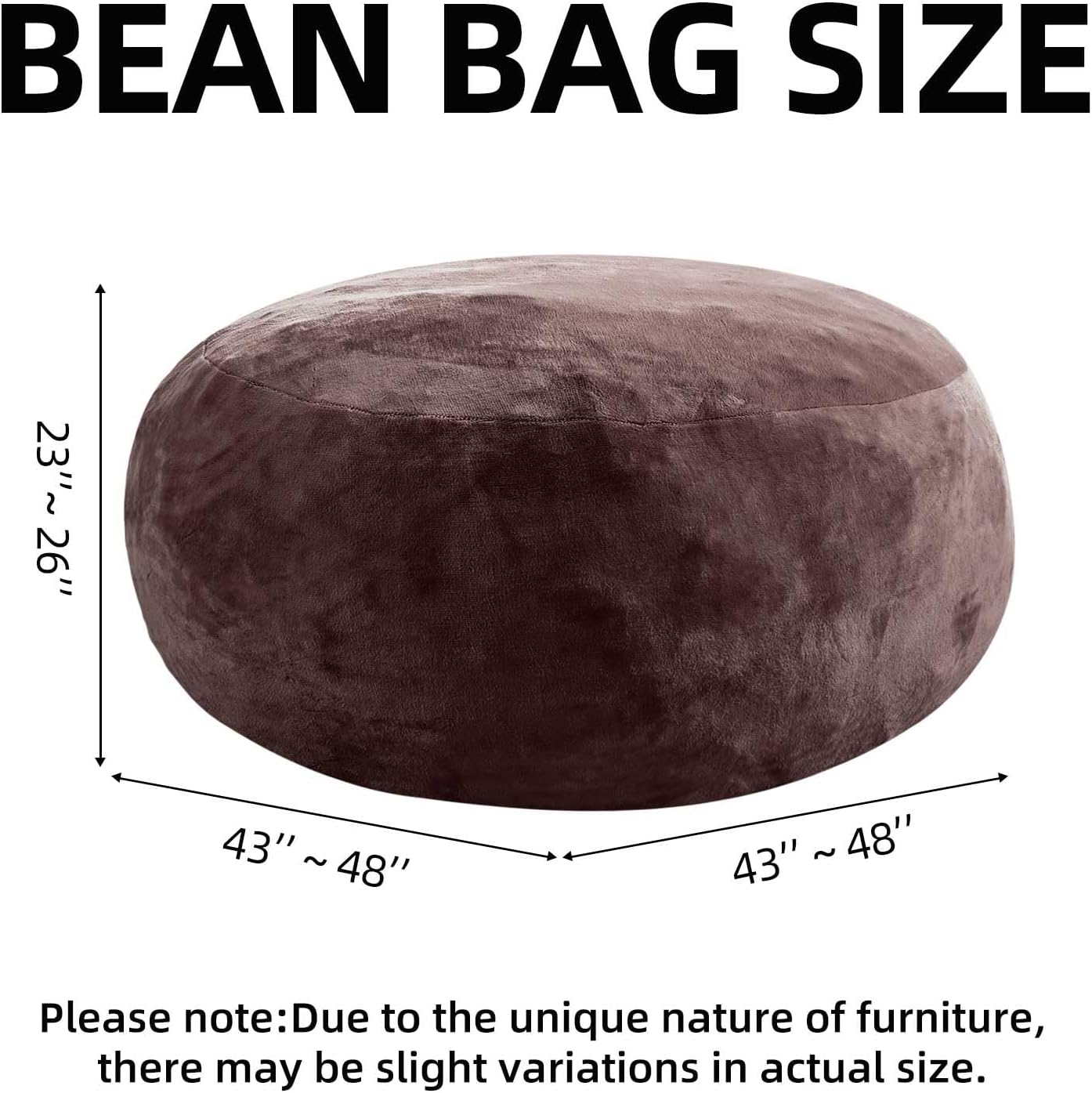 Bean Bag Chair 4Ft, Memory Foam Filled, Large Beanbag Chairs for Adults and Teens, Soft Sofa with Removable Flannel Cover, Round Couch for Living Room Bedroom College Dorm (Brown, 4FT-47×47"×24")
