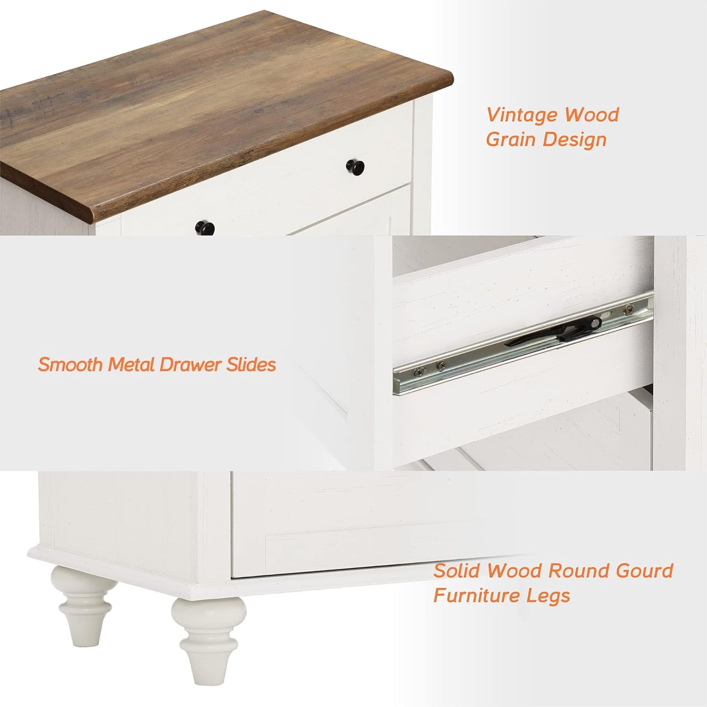 WAMPAT Dresser for Bedroom with 3 Drawers, Kids Dressers with Wide Chest of Drawers, Mid Century Modern Wooden Closet Storage Organizer for Living Room, Nursery, Hallway, White