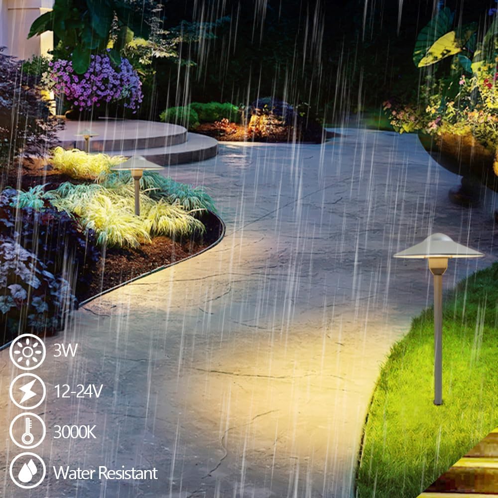 Arrownine Cast Aluminum Low Voltage Outdoor Pathway Light Walkway Landscape Path Lights Included Ground Spike,Wire Connectors Free Replaceable 3 Watts G4 LED Bulb Warm White 2-Pack Bronze Finish