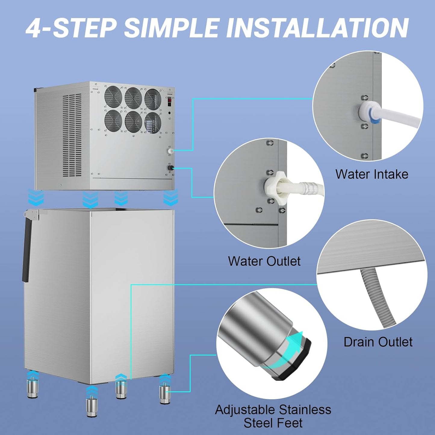 Ice Machine Commercial Ice Maker Machine, 400 Lbs/24H Industrial Ice Machine, 350 Lbs Storage Commercial Ice Machines Free Standing, Cubes Ice Makers Commercial, Restaurant, Cafe, Bar, Hotel