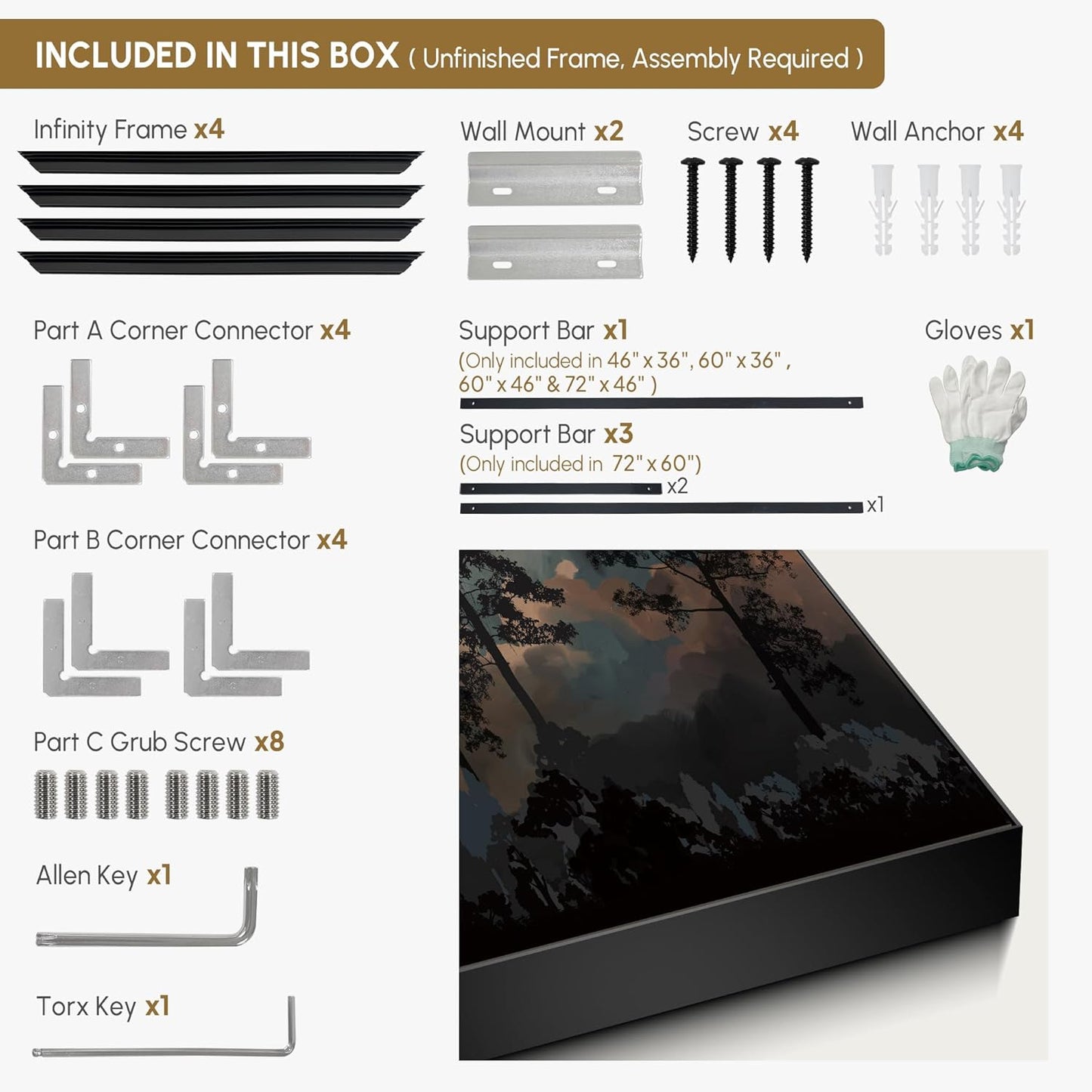 SIGNWIN 46"x60" Extra Large Framed Wall Art Silhouetted Trees at Dusk, Dramatic Forest and Cloudscape for Home Living Room Bedroom Decor (Frame Assembly Required)