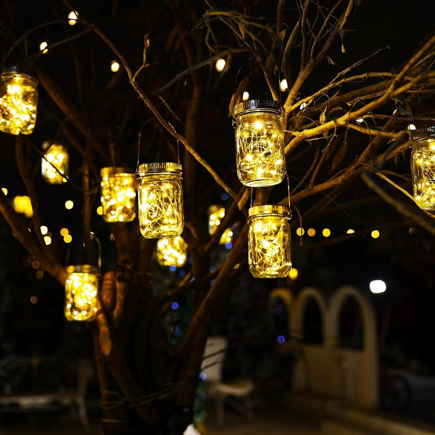 Cooo 6 Pack Solar Lanterns Outdoor Waterproof Upgraded Crystal Glass Solar Mason Jar Lights 30 LED 215% Larger SolarPanel, Anti-Rust Lid Hanging Outdoor Lanterns for Patio Garden Porch