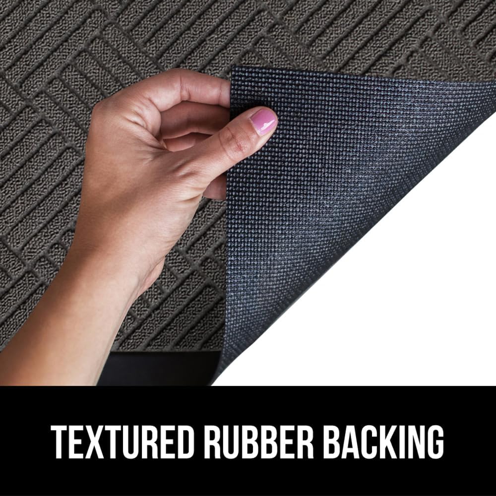 GORILLA GRIP 100% Waterproof All-Season WeatherMax Doormat 35x23, US Designed Natural Rubber, Stain and Fade Resistant, Low Profile Indoor Outdoor Door Mats, Easy Clean Patio Mat, Gray Diamond