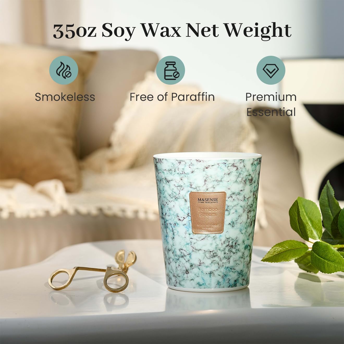 M&SENSE BambooStream Scented Candles for Home, 3-Wick Highly Scented Jar Candles, Extra Large Candle 35 Oz 150 Hours Long Lasting Burning, Relaxing Aromatherapy Candle for Stress Relief, Meditation