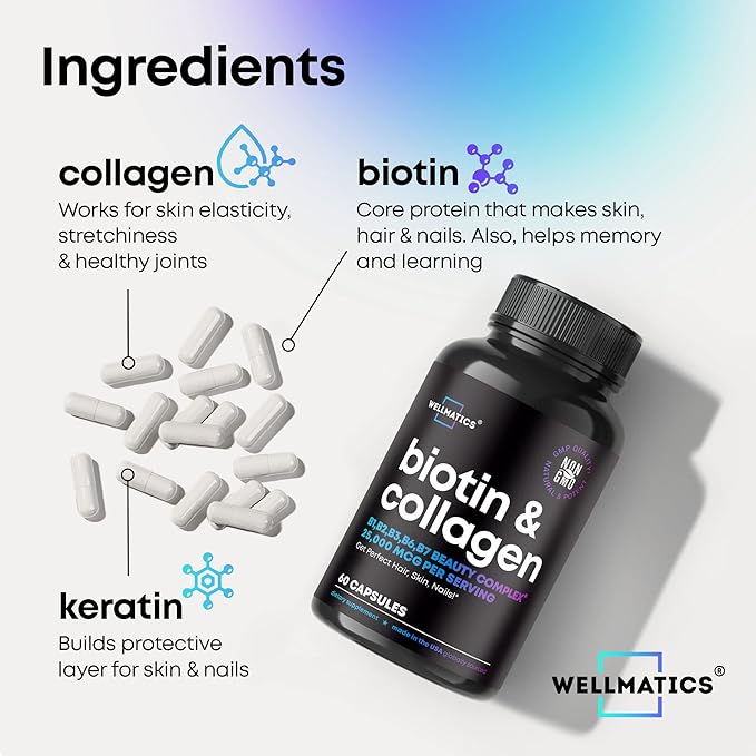 Biotin Capsules with Collagen and Keratin 25000MCG Per 60 Caps