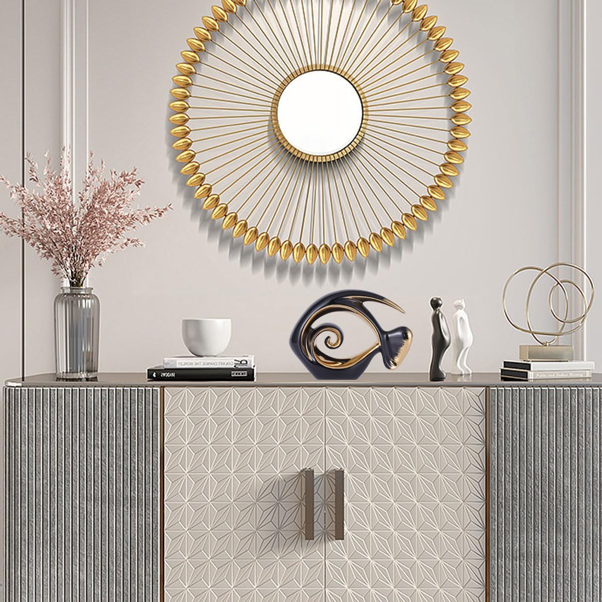 Black Gold Ceramic Fish Figurines - Coastal Home Decor, Modern Ocean Centerpieces for Living Room, Dining Area, Bathroom, Office, Coffee Table, Beach House, Nautical, Seaside, Entrance, Shelf Display