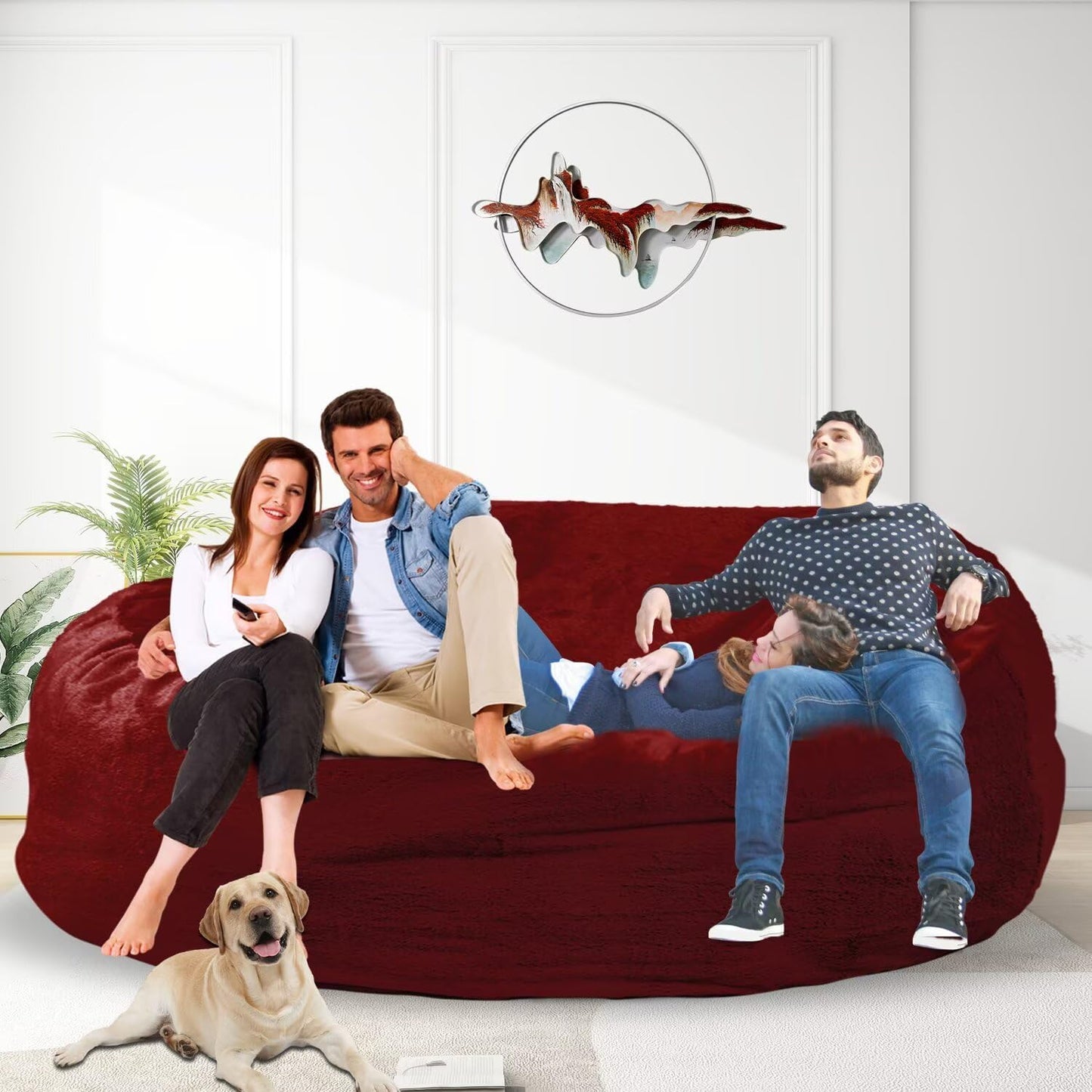 Bean Bag Chair for Adults 7FT,Soft Removable Cover for Teens/Girls Bedroom,Fluffy Giant Round Floor Beanbag Lounger Chairs (No Filler,Claret)