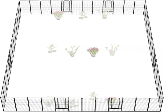 FXW Garden Fence Outdoor for The Yard – 45in(H) x 107.1ft(L) Heavy Duty Metal Animal Barrier for Dog and Rabbit, Decorative Dog Fence, 48 Panels, Black