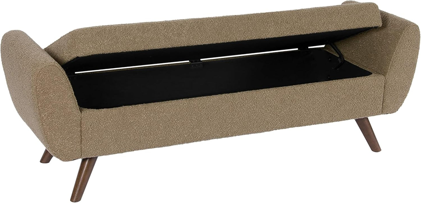 HomePop Modern Storage Bench with Wood Legs Home Décor|Bench with Storage for Living Room & Bedroom - Brown Boucle