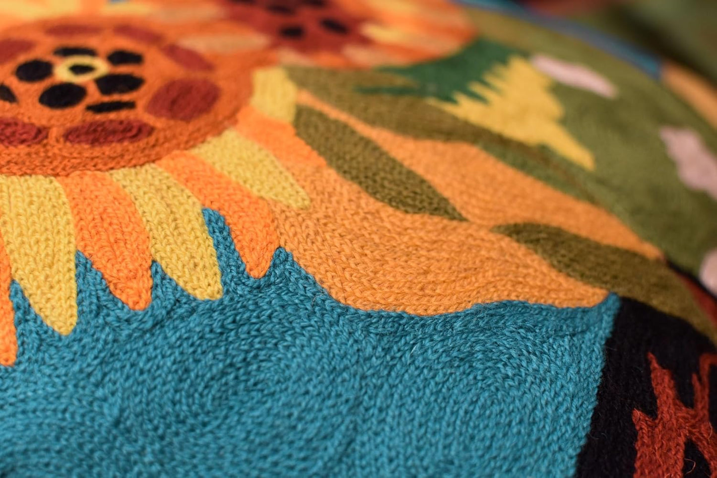 Turquoise Van Gogh Sunflower Pillow Cover Teal Floral Sofa Pillowcase Flower Chair Cushion Accent Throw Flowery Outdoor Pillows Farmhouse Couch Handmade Wool Size 18x18