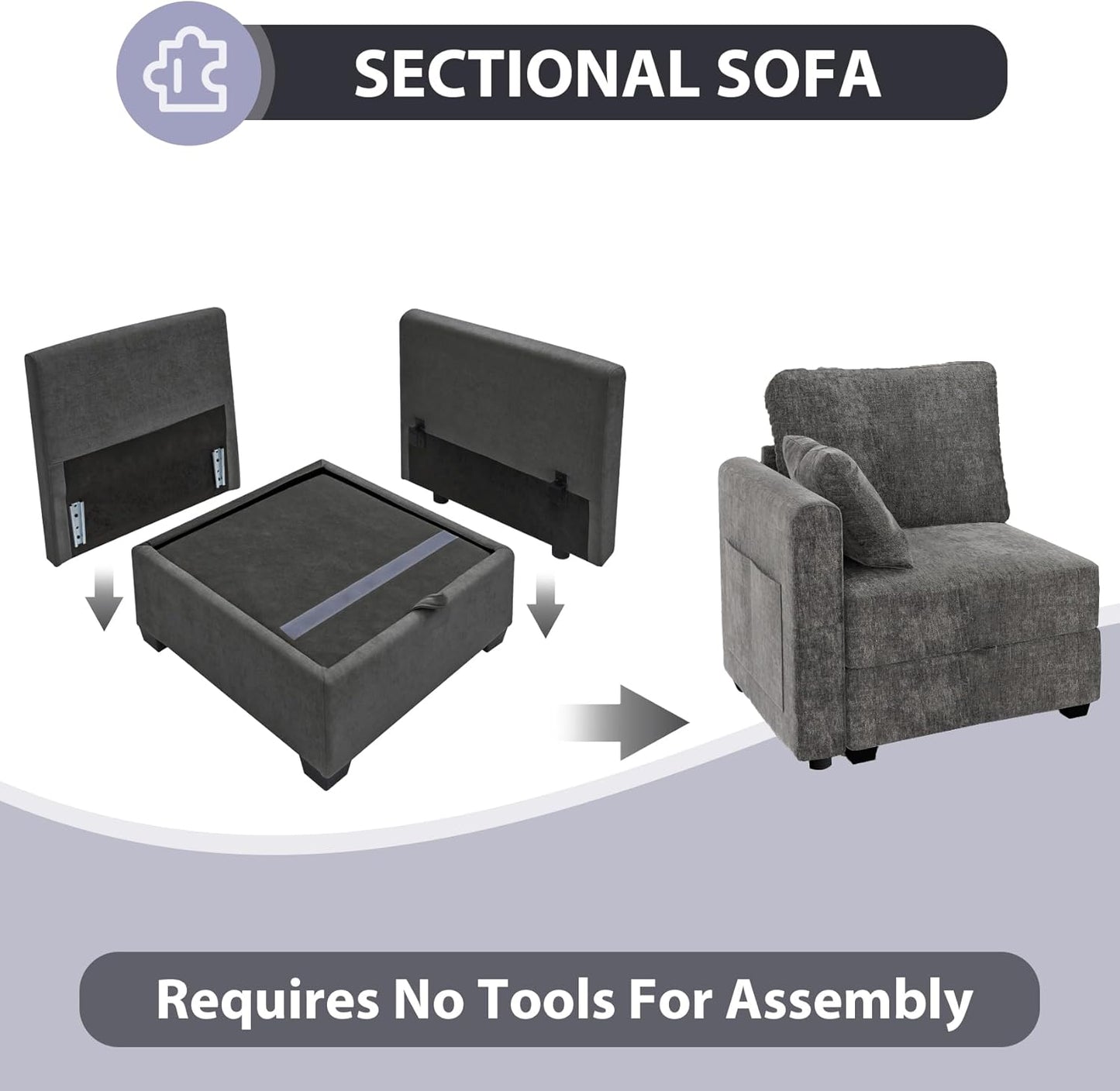 mestyl Modular Sectional Sofa Convertible Sofa Couch Set with Storage for Living Room, Modern 4 Seater Modular Sectional Couch (Grey)