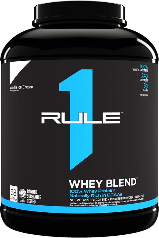 Rule One Proteins, R1 Whey Blend - 24g Fast-Acting Whey Protein Concentrates, Isolates, and Hydrolysates Per Serving, with Naturally Occurring EAAs and BCAAs (5 Pounds*, Vanilla Ice Cream)