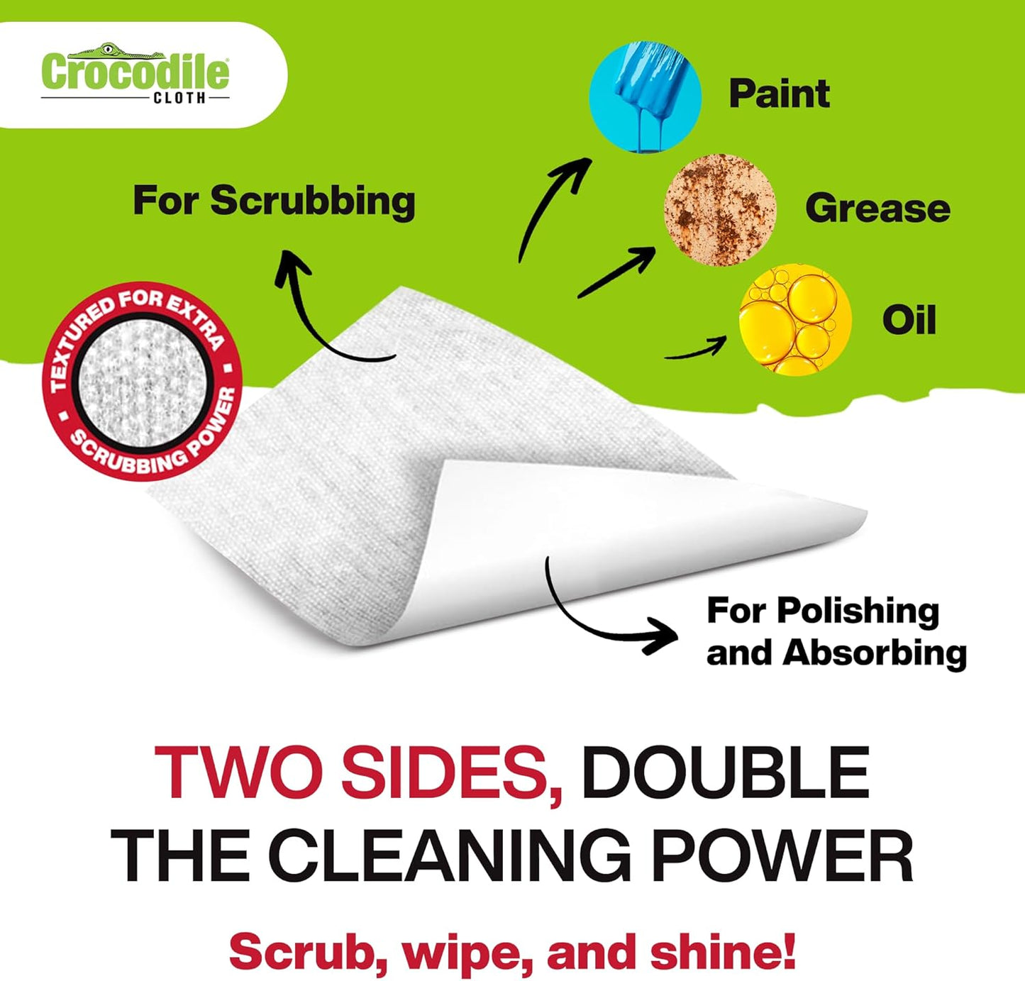 Crocodile Cloth PowerScrub - 80 Dual Surfaced Cloths, 10in X 15in. Large, Moist, Absorbent and Disposable Cleaning Cloths. Safe on Skin and Multiple Surfaces. (6500-080)