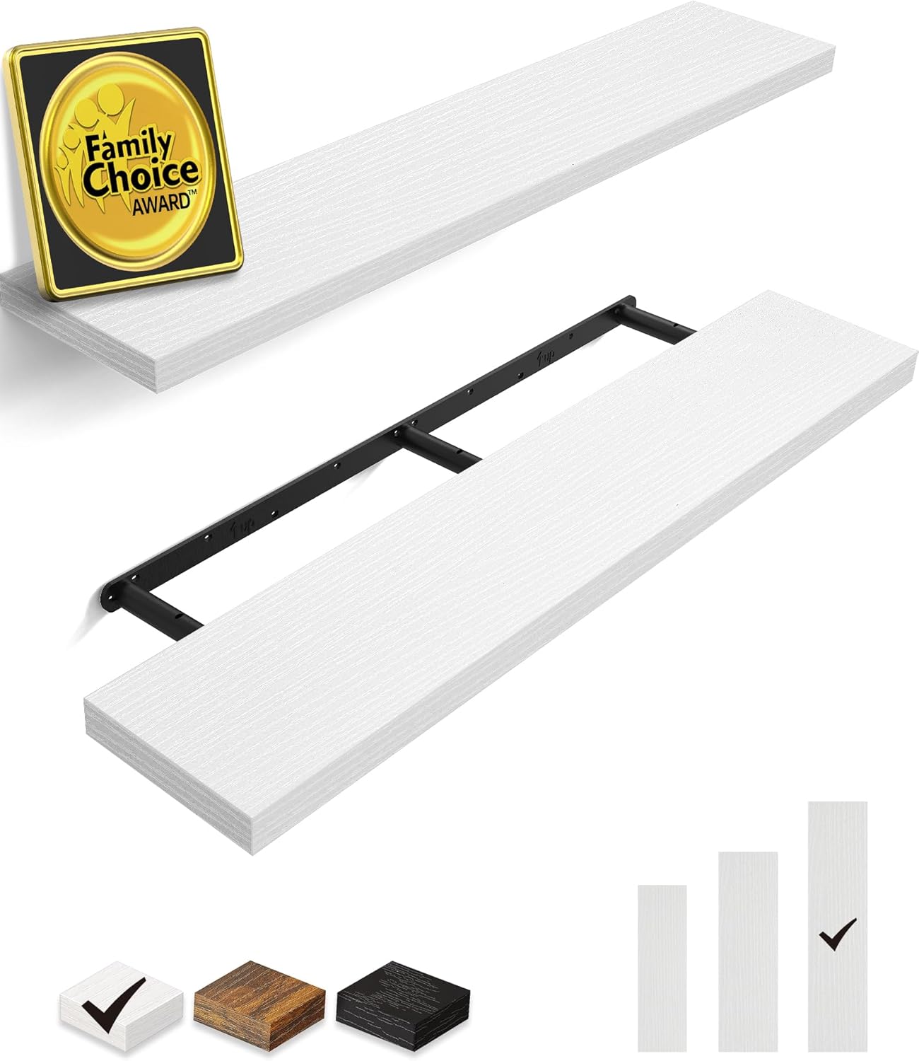 BAYKA Floating Shelves, 48 inches Long Heavy Duty Wall Mounted Rustic Wood Shelves for Bathroom, Bedroom, Living Room, Kitchen, Office, Hanging Shelf for Books/Storage/Decor(White,Set of 2)