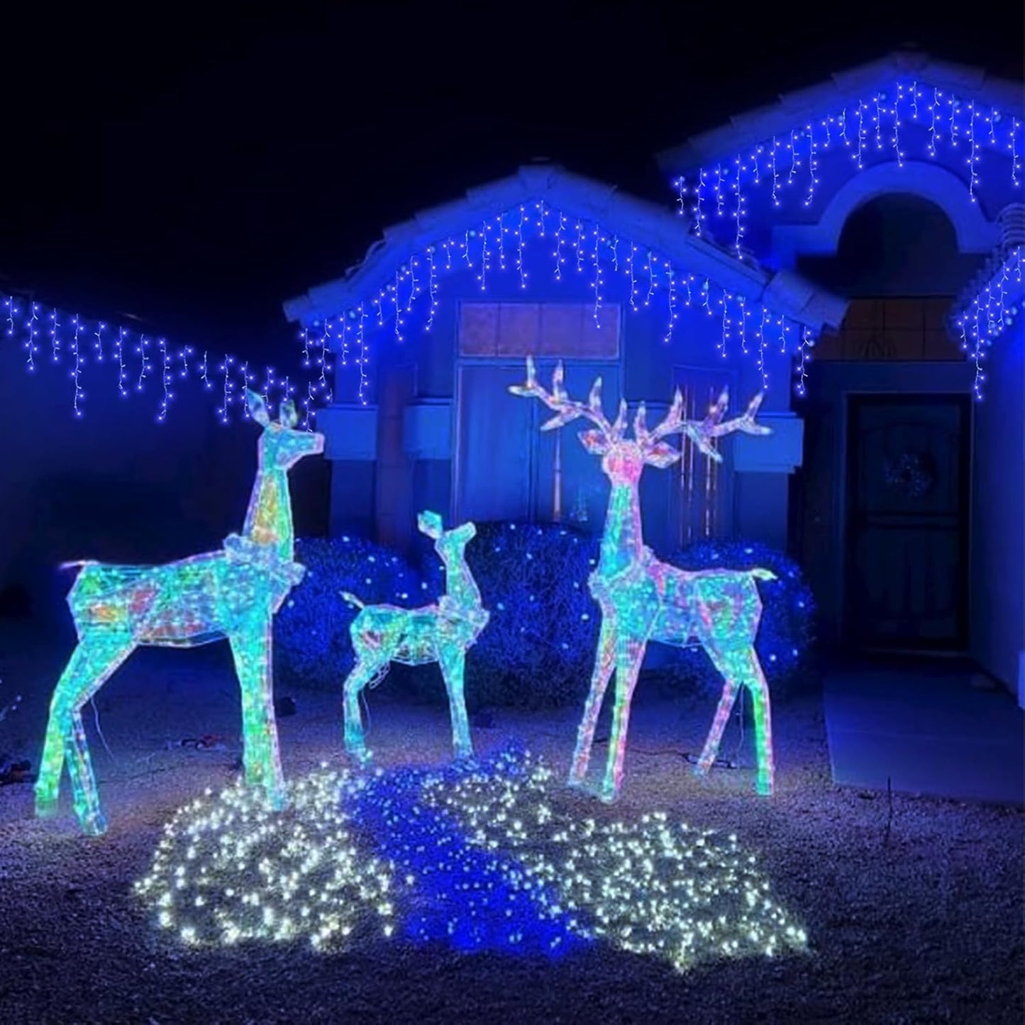 YEGUO 66ft 800 LED Blue Icicle Lights Outdoor Waterproof, 160 Drops Icicle String Light Connectable, 8 Modes Icicle Christmas Lights with Memory Timer