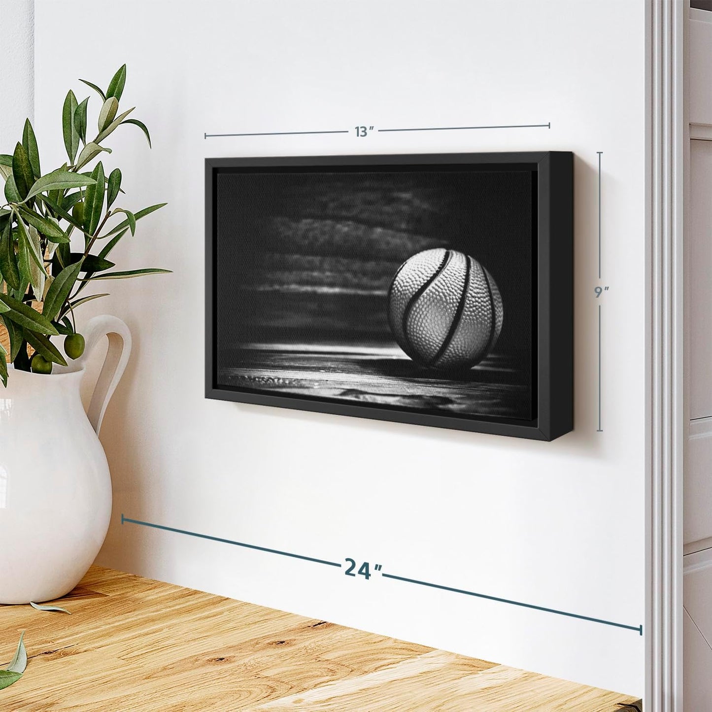 ElephantStock Basketball Wall Art - Horizontal Framed Canvas - 1-Piece Hallway Wall Decor - Photography sports Canvas Print - Black and Gray Decor for Wall - 13" X 9"