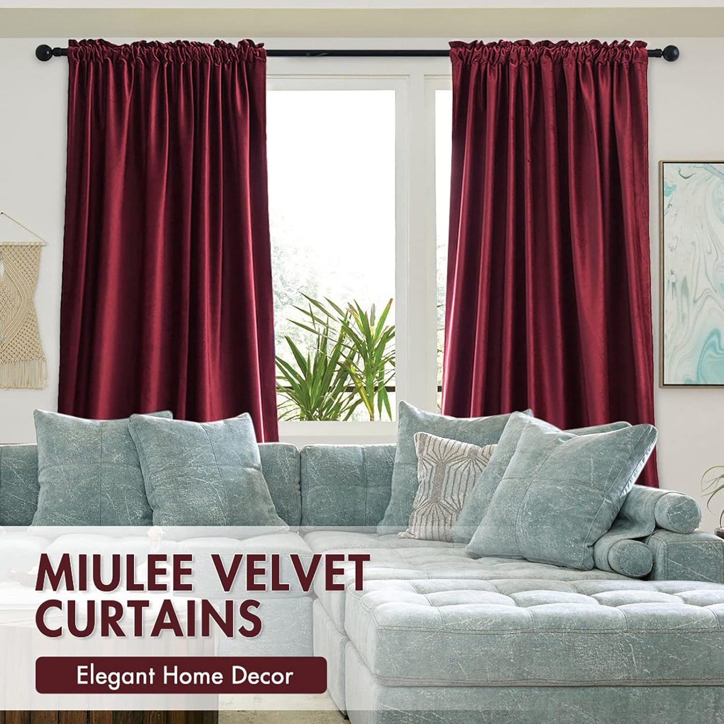 MIULEE Burgundy Velvet Curtains Thermal Insulated Blackout Curtain Christmas Drapes for Bedroom Living Room Darkening 108 Inches Long Curtains Panels Rod Pocket Set of 2