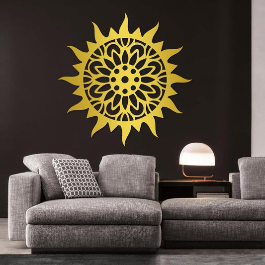 Sunburst Metal Wall Decor, Unique Sun Flower Design, Outdoor & Indoor Wall Art for Living Room, Bedroom, or Patio, Home Decor (Gold, 28"x28"|70x70cm)