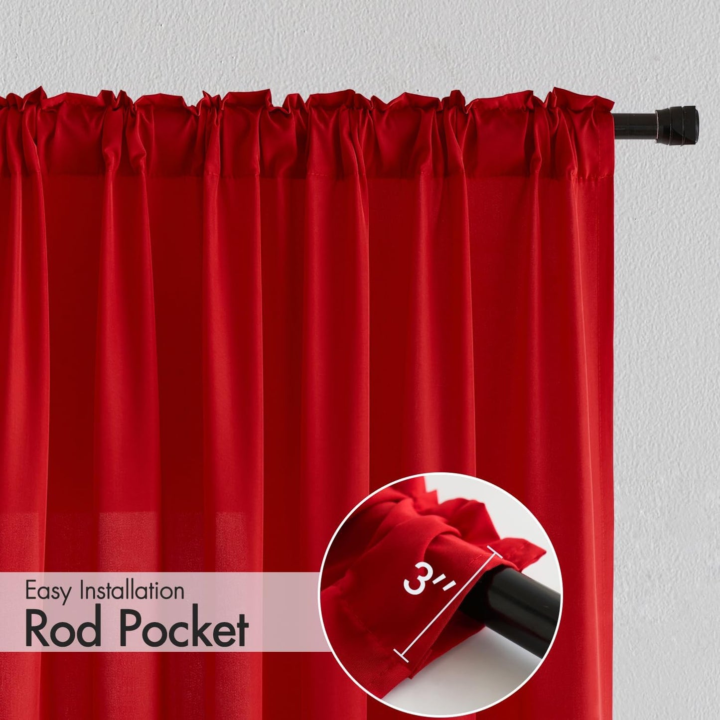 MIULEE Red Privacy Sheer Curtains That Let Light in 90 Inches Long Non-See-Through Semi Sheer Curtain Light Filtering Window Curtains Christmas Drapes for Living Room Bedroom 2 Panels Set 42 X 90