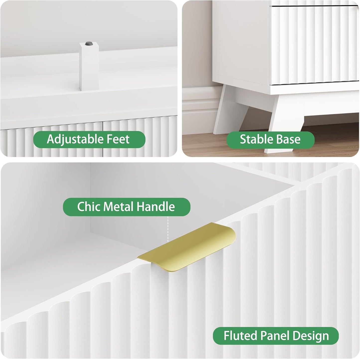 Fluted Dresser for Bedroom with 6 Drawers, 48" Wide Modern Chest of Drawers with Metal Handle, Wooden Dresser TV Stand, Wood Closet Clothes Storage Drawer Organizer for Living Room, Hallway, White