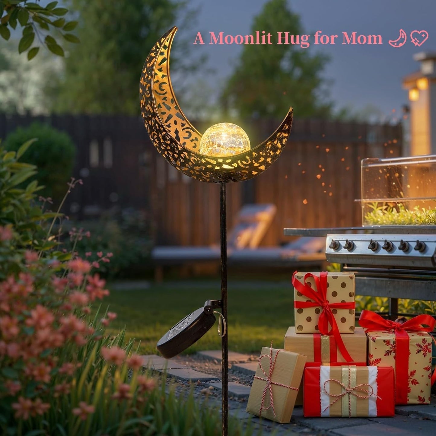 TAKE ME Moon Solar Lights Garden Outdoor Decor Waterproof Metal Solar Stakes Lights for Patio Yard Walkway Lawn Patio Mothers Day Garden Gifts Mom Wife Grandma