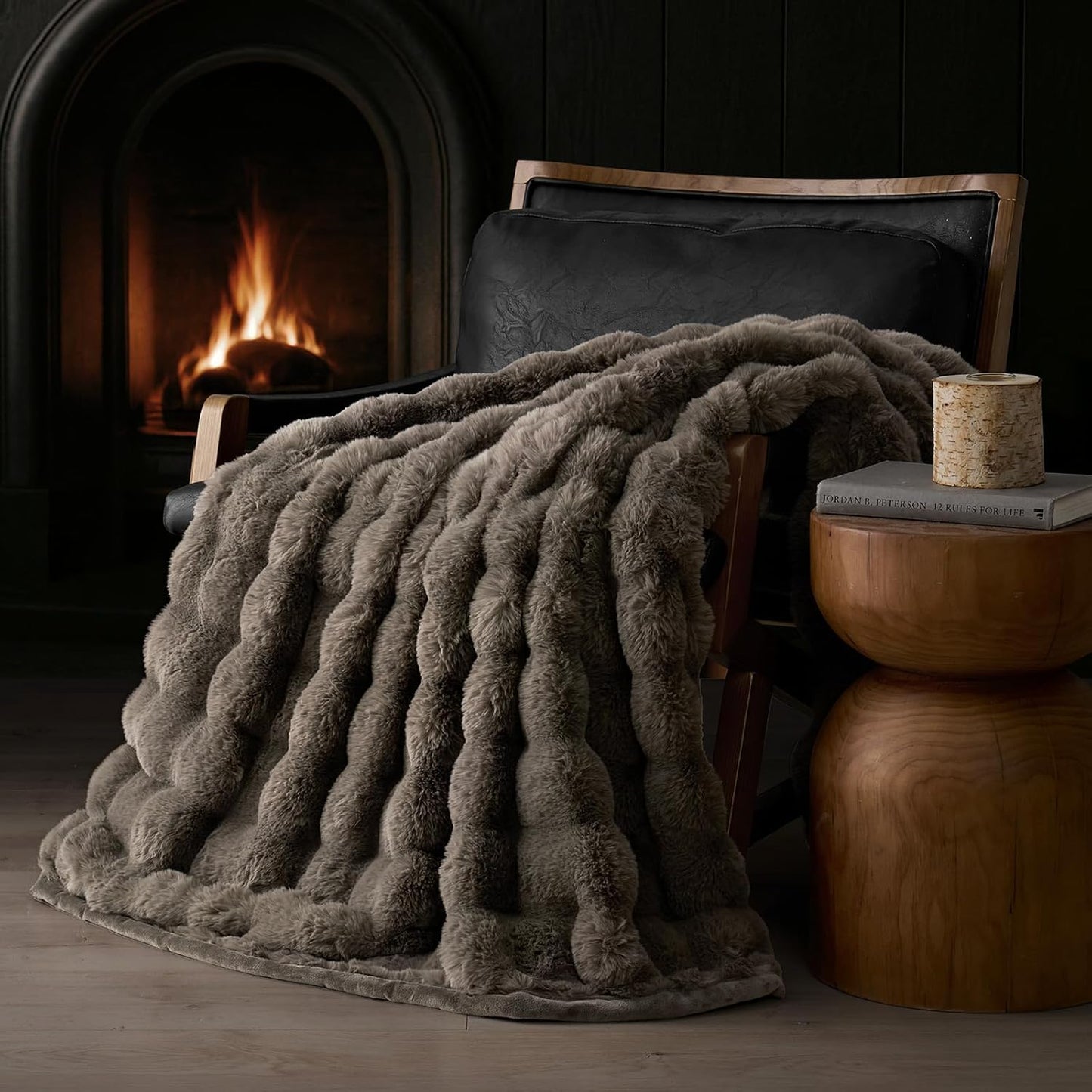 EVERGRACE Ultra Soft Luxury Fluffy Faux Rabbit Fur Throw Blanket, Thick Warm Fuzzy Blankets for Bed, Cozy Plush Reversible Blanket for Couch, Chair, Sofa, Dark Taupe, 60x80 Inches, 870 GSM