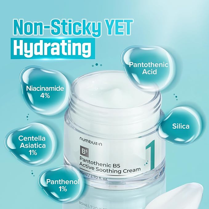 numbuzin No.1 Pantothenic B5 Active Soothing Cream | Lightweight Hydrating Moisturizer, Pantothenic Acid, Niacinamide, Panthenol | Excess Oil Control, Soothes Acne | Non-Comedogenic | 2.70 fl. oz.