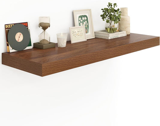 Heimlove 12" Deep Floating Shelves for Wall Shelf Over Toilet Wall Mounted Farmhouse Long 55 inches Set of 1, Farmhouse Shelves with Invisible Brackets for Living Room, Kitchen, Bedroom,Walnut