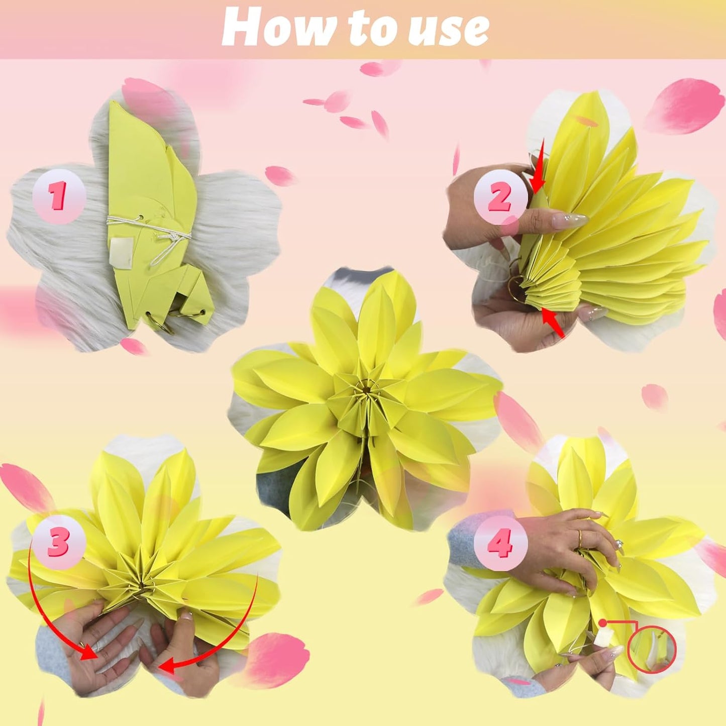 ADLKGG Hanging Colorful Paper Flower Fans Decorations, Flower Paper Fan Event Accessory for Tea Party, Wall Background Birthday, Wedding, Summer Party, Classroom Decor, Nursery Decoration, Set of 4