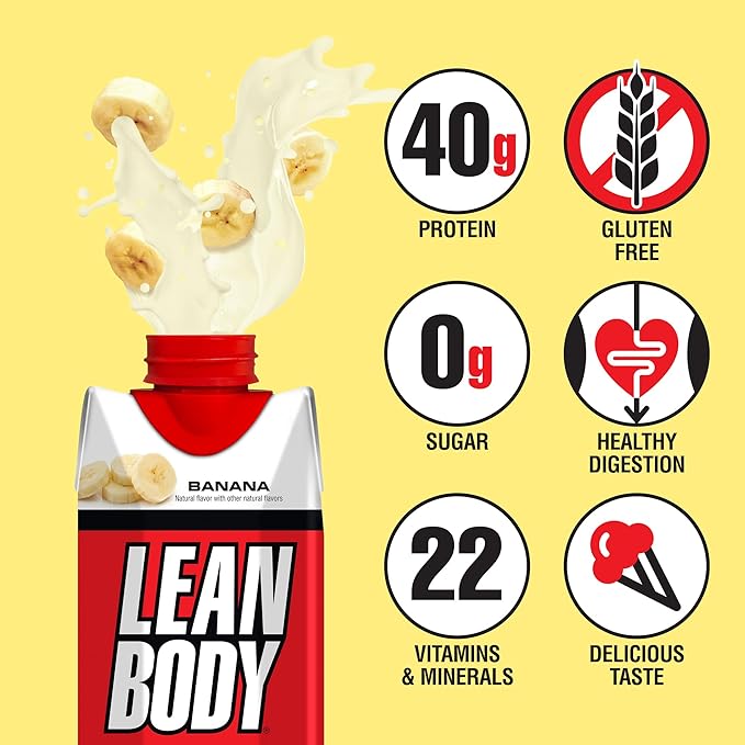 Lean Body Ready-to-Drink Banana Protein Shake, 40g Protein, 0 Sugar, 22 Vitamins 17 Ounce 12) LABRADA