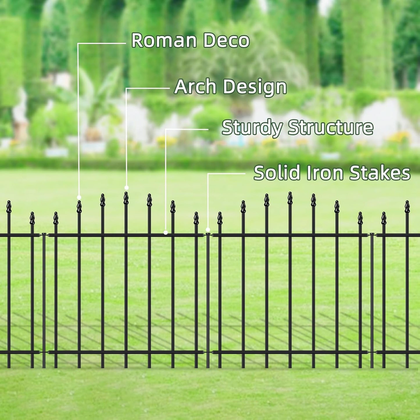 Metal Garden Fence 26 in H x 20ft L, 10 Panels + 11 Stakes Border Dog Fence Panels Animal Barrier, No Dig Garden Fencing for Yard Patio Flower Bed Lawn Outdoor, Arch Black