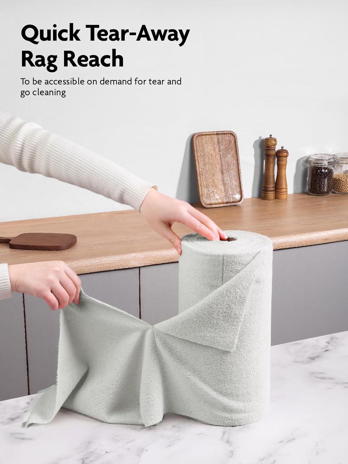 Fantasticlean Microfiber Cleaning Cloth Roll -75 Pack, Tear Away Microfiber Towels, 12" x 12", Reusable, Washable, Scratch Free, Ultra Absorbent Dish Rags for Car, Home, Garage or Shop (Cool Grey)